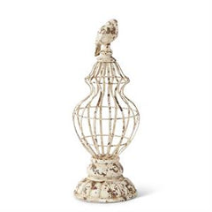 Whitewashed Carved Resin Finials with Bird Top