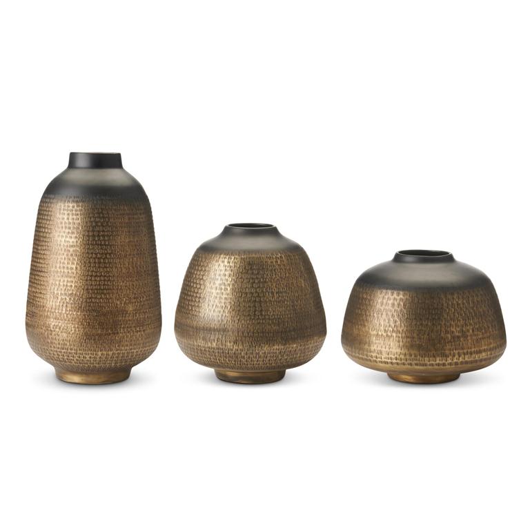 Black and Gold Textured Metal Vases