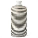Fluted Neck White Crackle &amp; Gray Striped Ceramic Vases