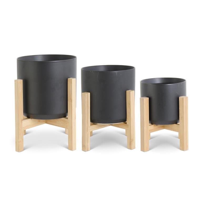 Modern Ceramic Pots on Bamboo Stands