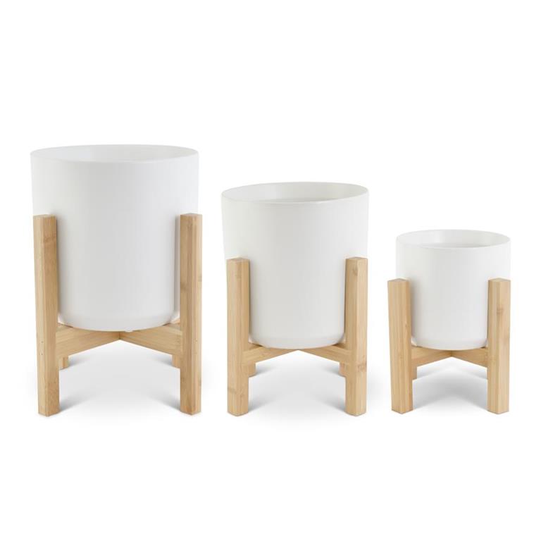 Modern Ceramic Pots on Bamboo Stands