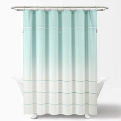 Ombre Embroidery Tassel Cotton Shower Curtain