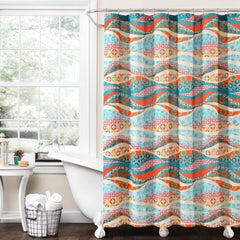 Hailey Watercolor Wave Cotton Shower Curtain