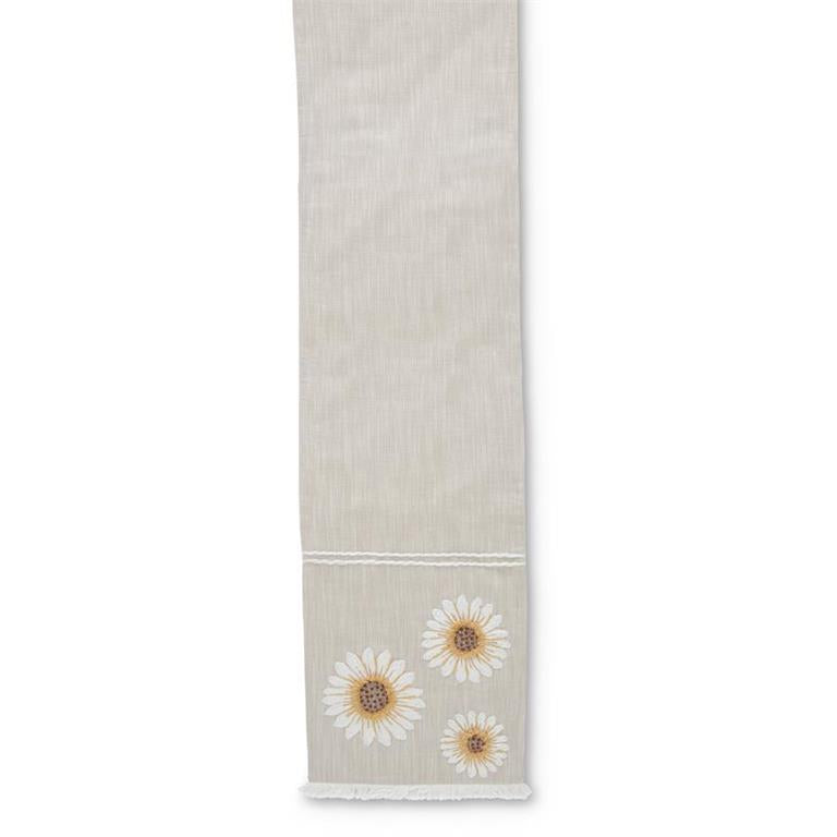 Tan Linen Table Runner w/Embroidered Sunflower