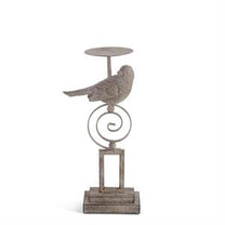 Gray Resin &amp; Metal Bird Candleholders