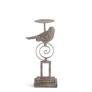 Gray Resin & Metal Bird Candleholders