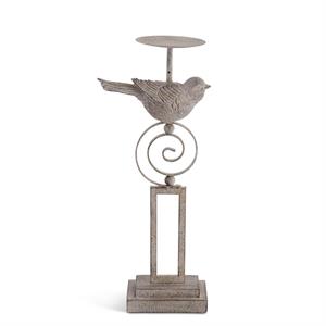 Gray Resin &amp; Metal Bird Candleholders