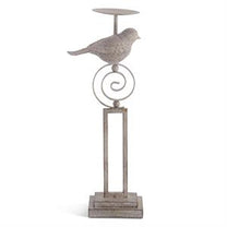 Gray Resin &amp; Metal Bird Candleholders