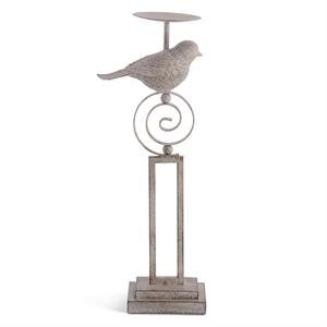 Gray Resin &amp; Metal Bird Candleholders