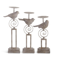 Gray Resin &amp; Metal Bird Candleholders