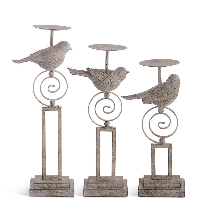 Gray Resin &amp; Metal Bird Candleholders