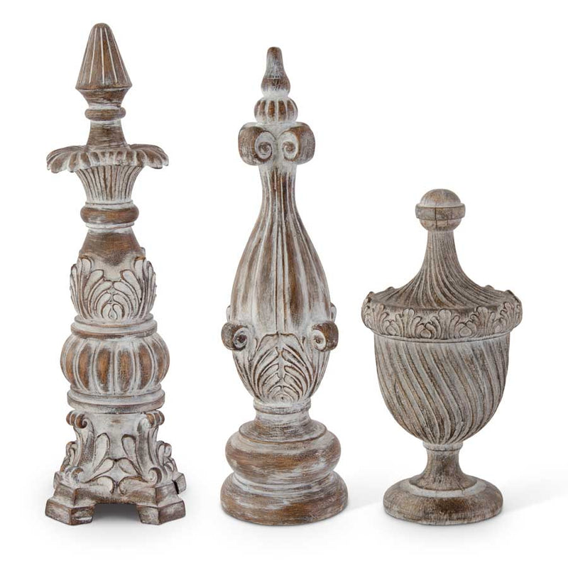 Whitewashed Carved Resin Finials