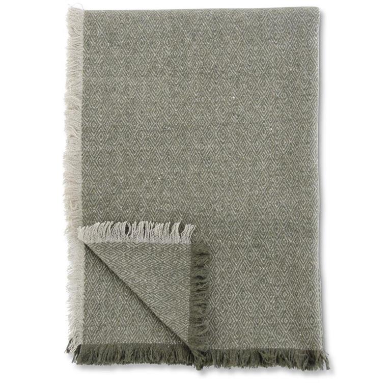 Green &amp; Tan Diamond Pattern Wool Blend Throw