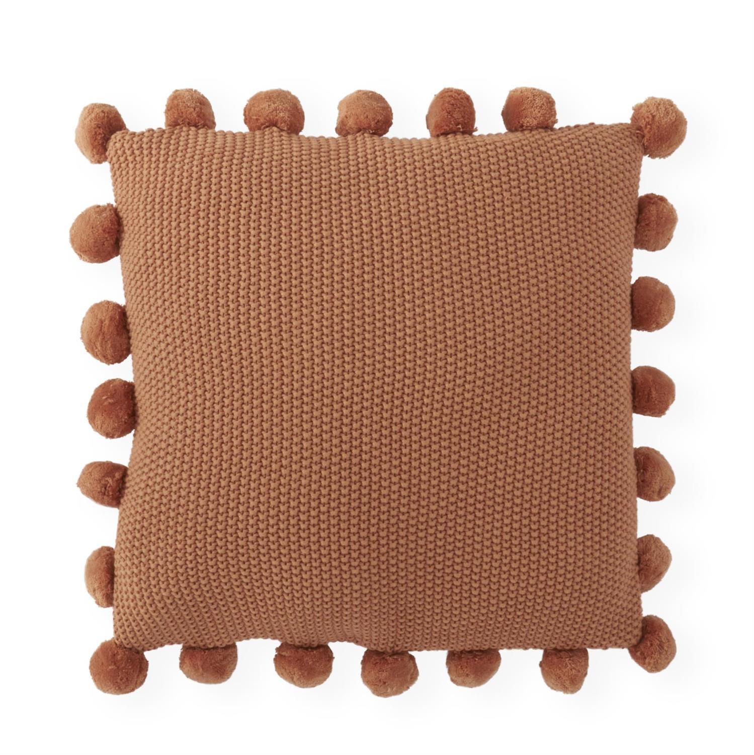 Moss Stitch Knit Pillow w/Pompom Trim