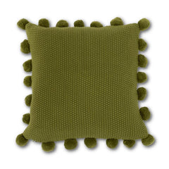 Moss Stitch Knit Pillow w/Pompom Trim