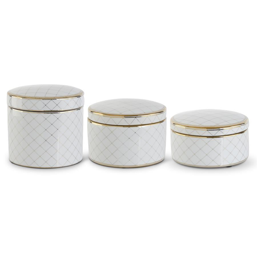 White &amp; Gold Round Ceramic Lidded Containers