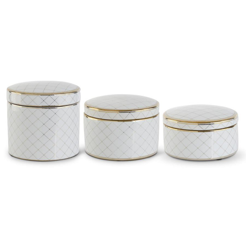 White & Gold Round Ceramic Lidded Containers