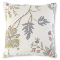 Cream Pillow w/Blue Pink & Green Hand Embroidered Floral