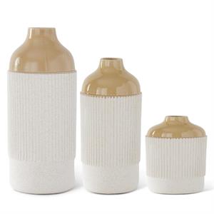 Beige Glazed &amp; White Stoneware Vases
