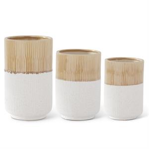 Beige Glazed &amp; White Stoneware Pots