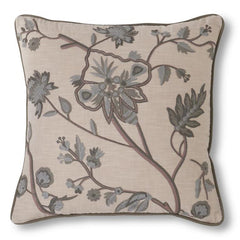 Light Beige Cotton Pillow w/Gray Floral Embroidery