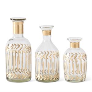 Gold Gilded Leaf Etched Clear Glass Vases