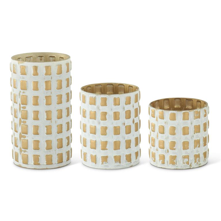 Gold & Whitewashed Cube Embossed Containers