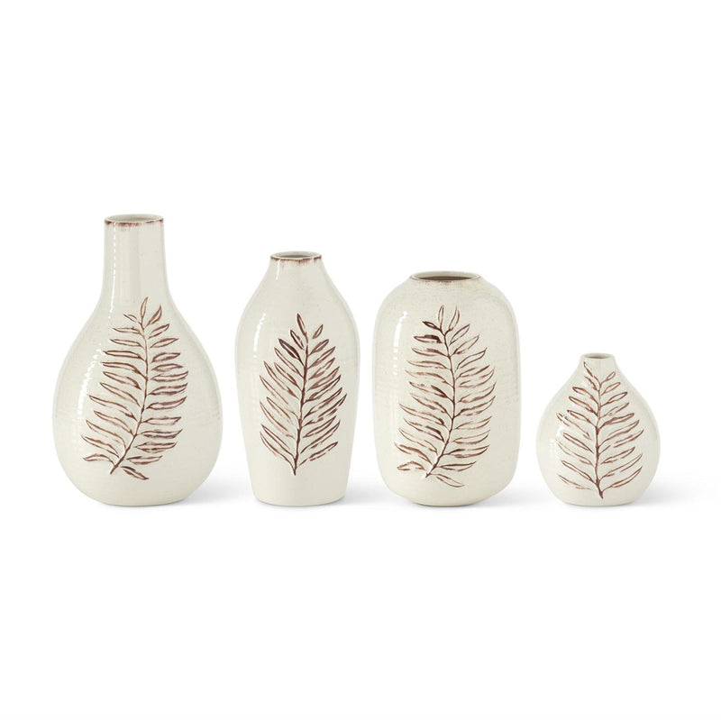 Cream & Brown Fern Leaf Speckled Ceramic Vases