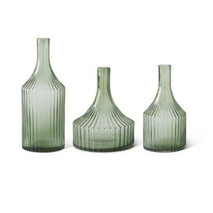 Transparent Green Glass Vertical Ribbed Vases