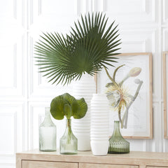 Transparent Green Glass Vertical Ribbed Vases