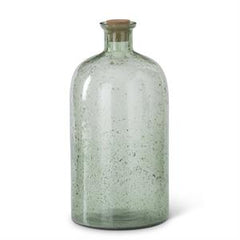 Green Bubbled Glass Bottle with Cork