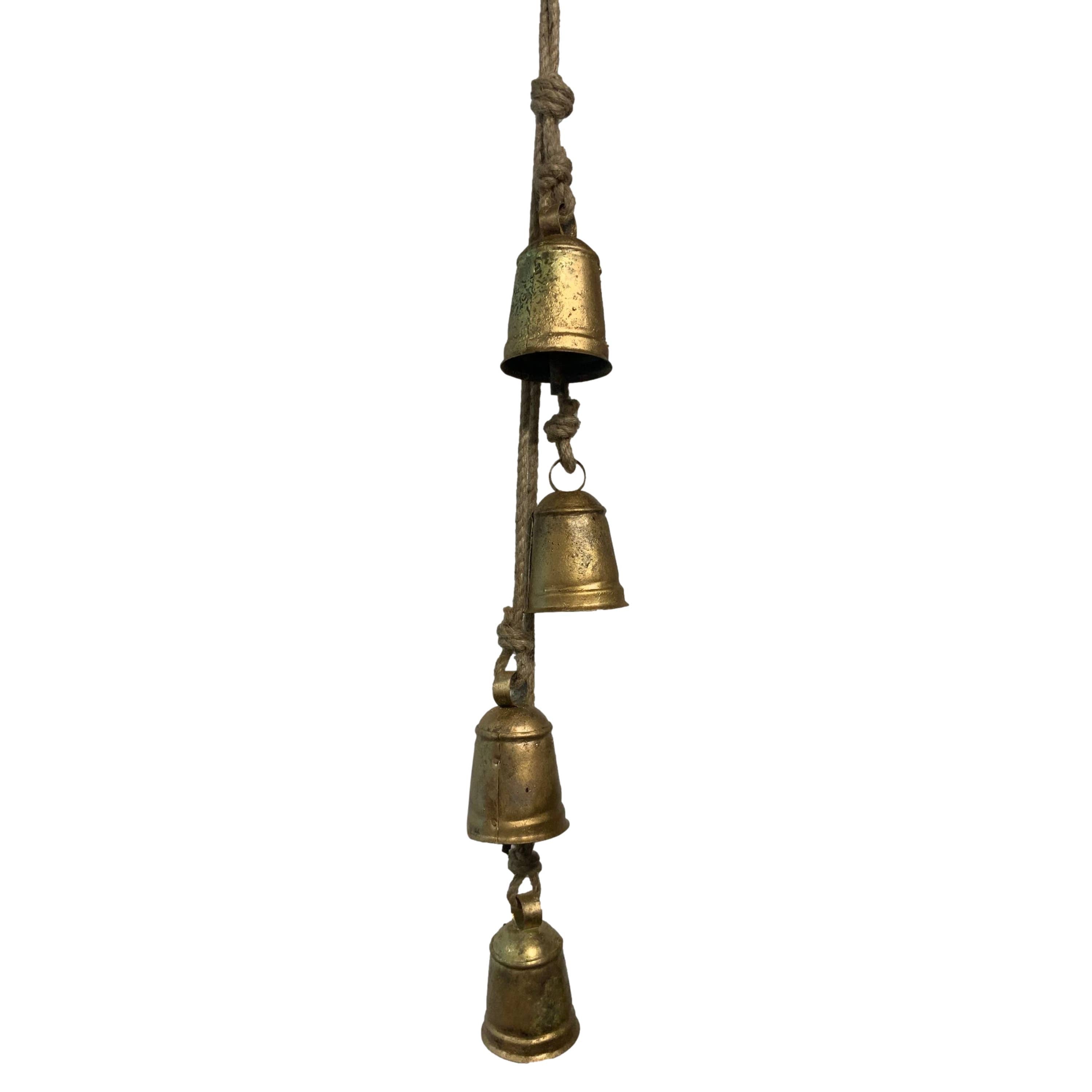 Christmas 4-Bell Upcycled Metal Pendant Chime on Jute Rope