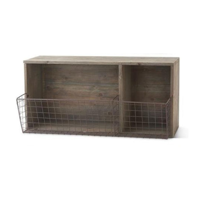 Wooden Wall Shelf w. Metal Bins