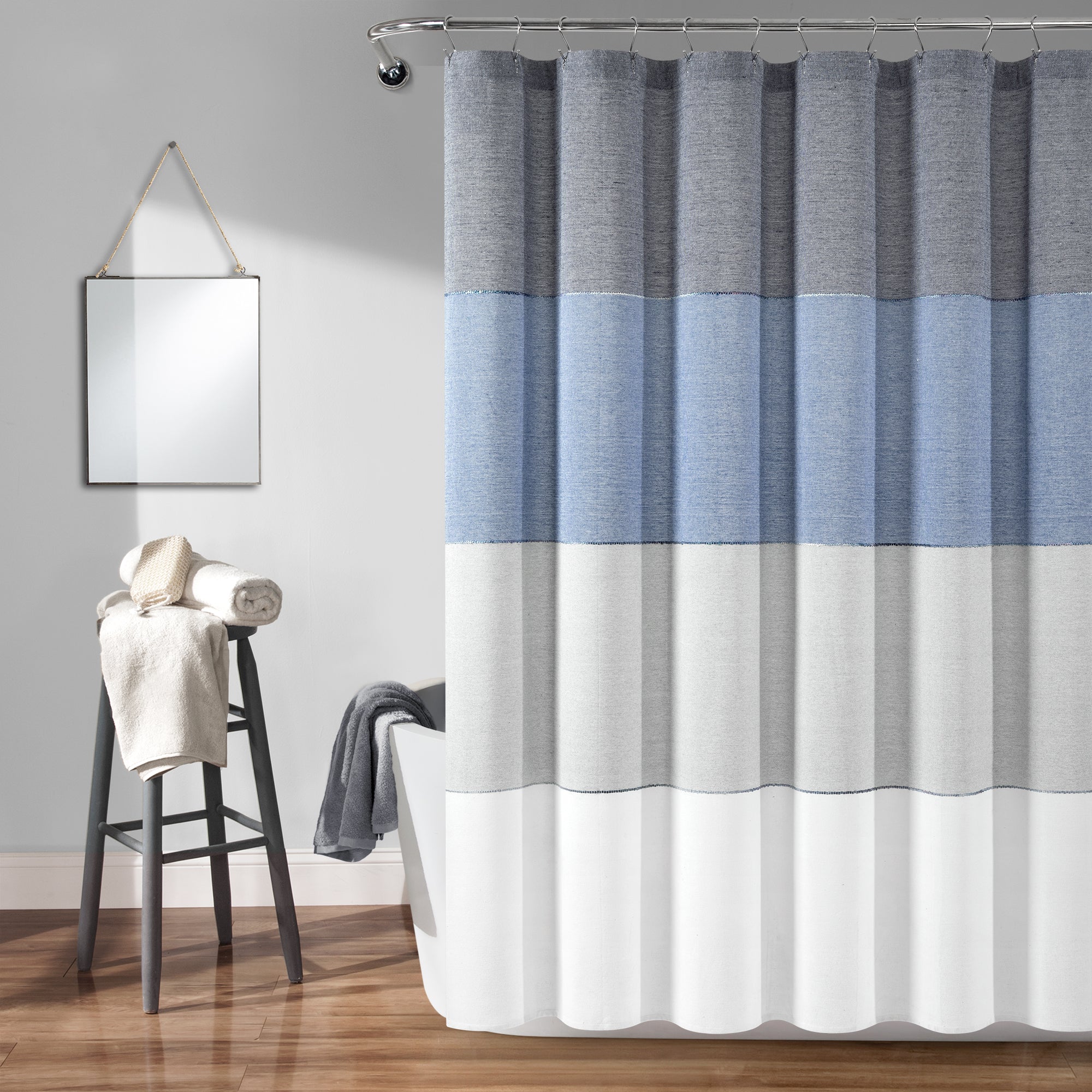 Color Block Ombre Yarn Dyed Recycled Cotton Shower Curtain