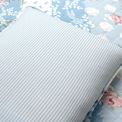 Cottagecore Flower Stripe Cotton Quilt 3 Piece Set