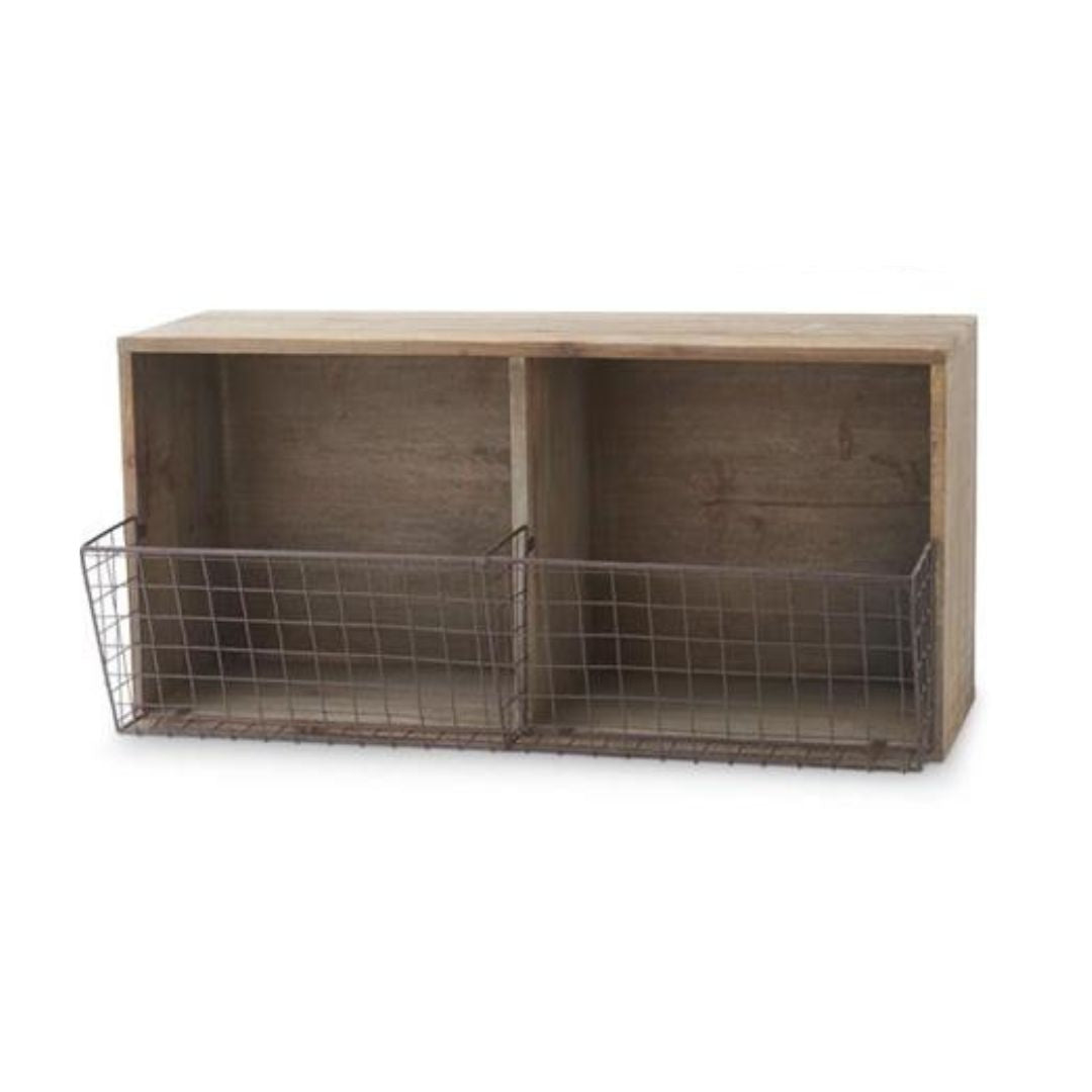 Wooden Wall Shelf w. Metal Bins