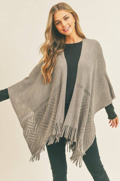 Herringbone Knit Fringe Ruana