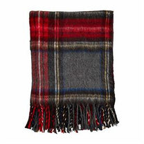 Red/Gray Tartan Fringe Throw Blanket