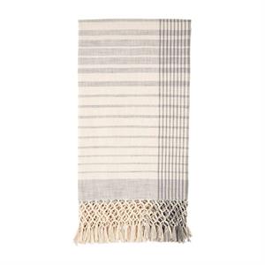 Gray Stripe Slub Blanket w/ Macrame Trim