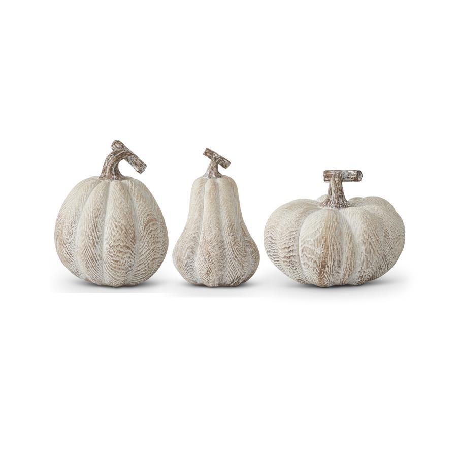 Whitewashed Wood Grain Resin Pumpkin