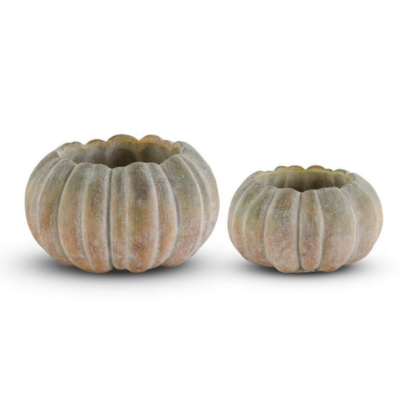 Whitewashed Round Orange & Green Pumpkin