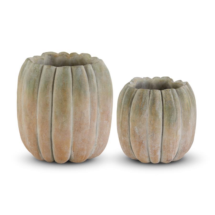 Whitewashed Tall Orange &amp; Green Pumpkin