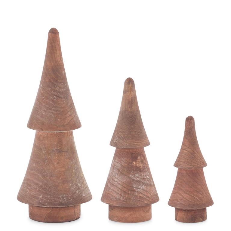Carved Brown Wood 2 Tier Christmas Trees