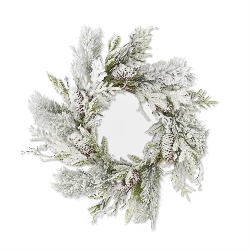 Glittered Heavy Flocked Pine Wreath w/Pinecones