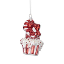 Red &amp; White Blown Glass Cupcake Ornament