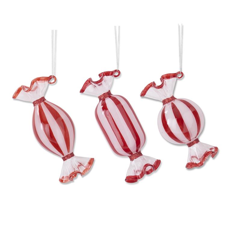 Red & White Glass Candy Ornaments