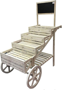 Large Wooden Plant Cart and Display Stand w/Chalkboard