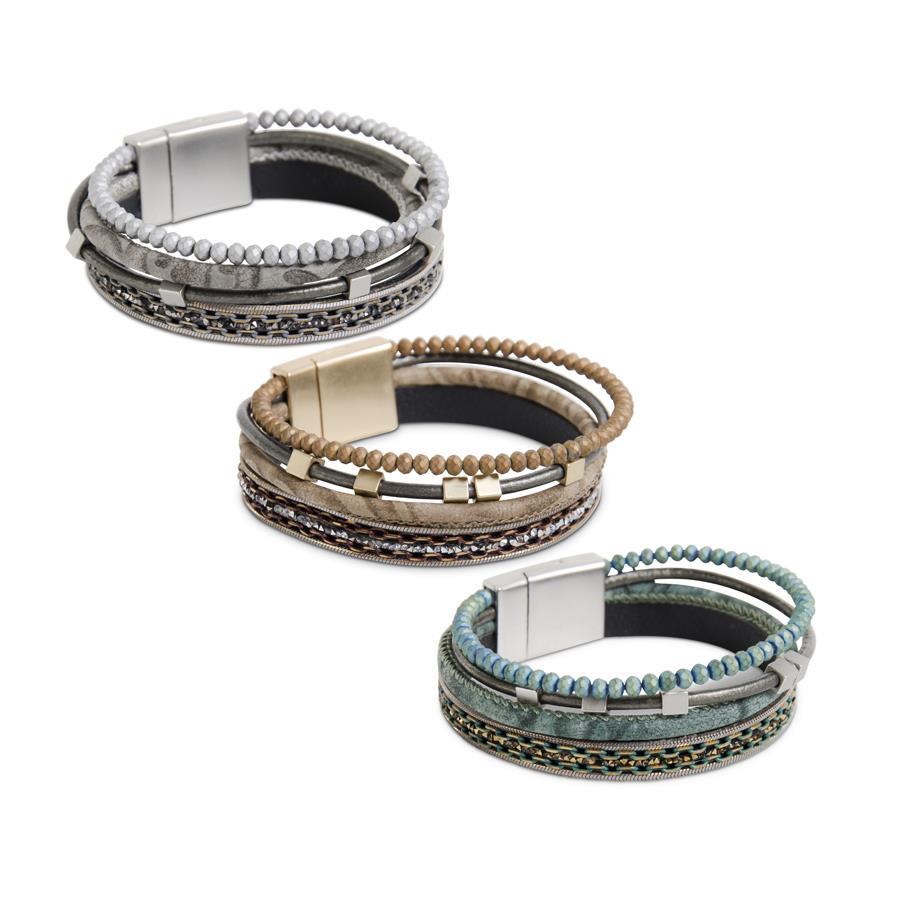 Four Strap Bead and Cord Magnetic Bracelets