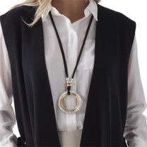 Two Tone Circles on Suede Cord Necklace