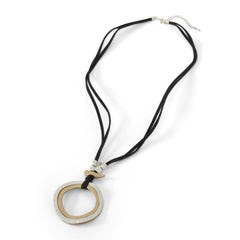 Two Tone Circles on Suede Cord Necklace